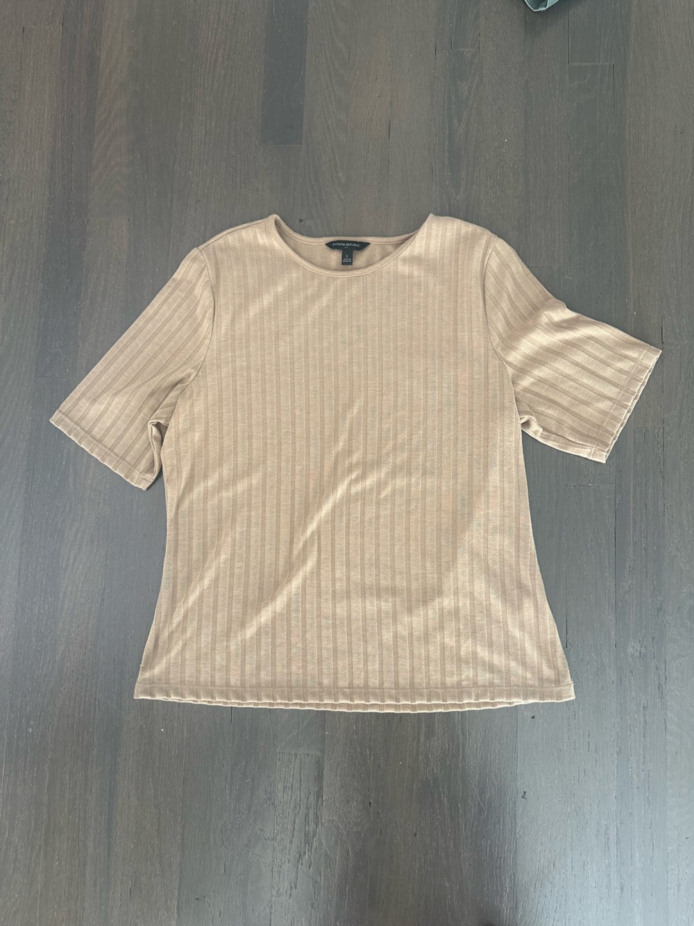 Banana Republic Camel Wide Ribbed Crewneck Short Sleeve Top Size L